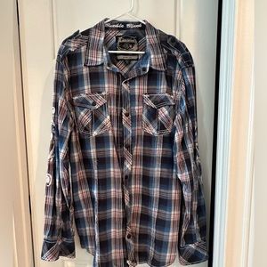 Buckle black men’s long sleeve plaid button up